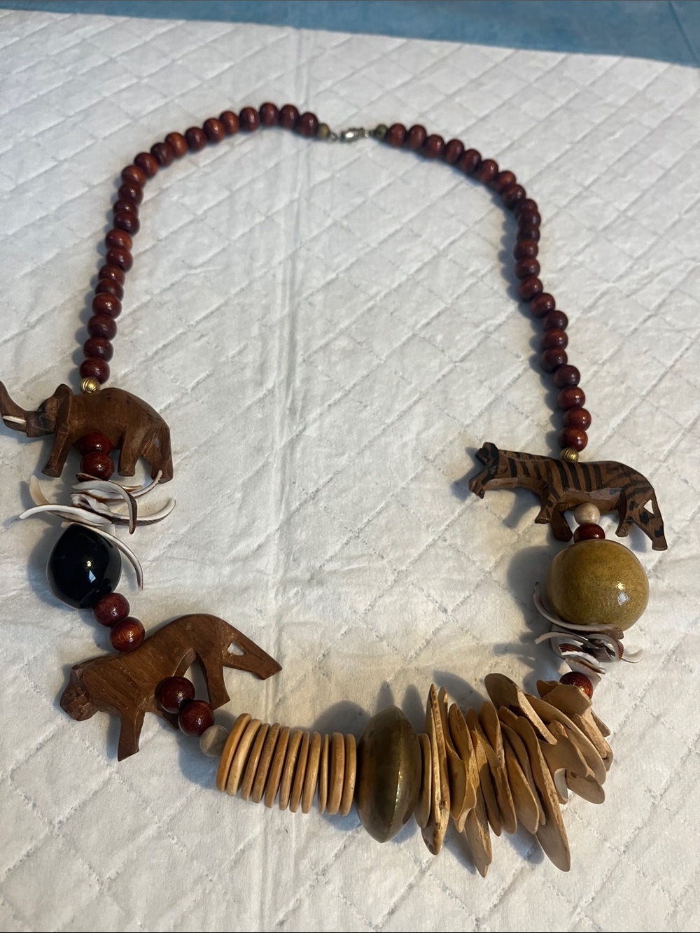 Vintage Brown Wooden Animal Bead Necklace